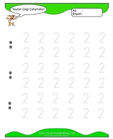 2 Rakamı Çizgi Çalışmaları Çalışma Sayfaları